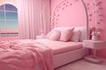 Abstract interior design.living area and bedroom with architectural elements in pink tone, Royalty Free Stock Photo