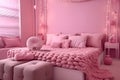 Abstract interior design.living area and bedroom with architectural elements in pink tone, Royalty Free Stock Photo