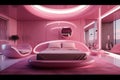 Abstract interior design.living area and bedroom with architectural elements in pink tone, Royalty Free Stock Photo