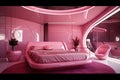 Abstract interior design.living area and bedroom with architectural elements in pink tone, Royalty Free Stock Photo