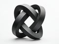 Abstract interlocked black shapes forming twisted knot symbolizing complexity unity in minimalist geometric design for