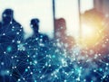 Abstract internet connection network background with silhouette of business team Royalty Free Stock Photo