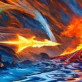 An abstract interpretation of the four elements, with fire, water, earth, and air colliding in a cosmic dance5, Generative AI Royalty Free Stock Photo