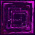 Abstract intersections of bright purple luminous rectangular curly objects