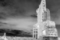 Abstract inverted image of an old abandoned mansion house in ruins.