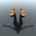 Abstract Invisible Person of Sportsman in Modern Orange Sneakers is Reflected from the Floor Surface. 3d Rendering