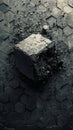 Abstract iPhone wallpaper featuring a cracked stone cube on a textured hexagonal tile surface Royalty Free Stock Photo