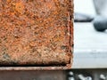 Abstract iron rusty on electrical metal cabinet for background purpose. Selective focus. Royalty Free Stock Photo