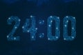 Abstract isolated blue image of C24 00 o clock , twelve am - pm. Polygonal low poly wireframe illustration looks like