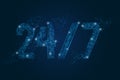 Abstract isolated blue image of signboard 24 7 open hours time. Polygonal low poly wireframe illustration looks like