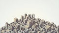 Abstract Isometric Cityscape with Geometric Buildings and Grid Pattern on White Background Royalty Free Stock Photo