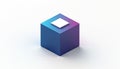 Abstract isometric cube with gradient blue and purple colors. A smaller white square sits on top. Clean, modern design for tech, Royalty Free Stock Photo