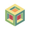 Abstract isometric cube illustration. Multicolored geometric design with nested squares creates an optical illusion and sense of