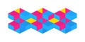 Abstract Isometric Cube Pattern with Blue Pink and Yellow Colorful Geometric Wave Design Background Royalty Free Stock Photo