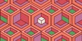 Abstract isometric cube pattern featuring interlocking geometric shapes in red green and purple colors Royalty Free Stock Photo