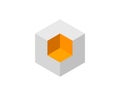 Abstract isometric cube with a vibrant inner section, symbolizing potential, innovation, or hidden value. Perfect for tech, Royalty Free Stock Photo