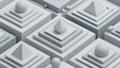 Abstract Isometric 3D Rendering of White Geometric Shapes Spheres Pyramids and Cubes Arranged in a Grid Pattern Keywords: abstract Royalty Free Stock Photo