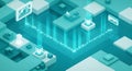 Abstract Isometric Digital Network Data Flow Turquoise and White Royalty Free Stock Photo