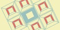 Abstract Isometric Geometric Pattern with Interlocking Cubes and Red Blue Accents on Yellow Background Royalty Free Stock Photo