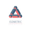 Abstract isometric impossible cube triangle logo design template, retro optical effect shape. Stock Vector illustration isolated