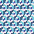 Abstract isometric seamless pattern of small and large blue cubes. Vector background Royalty Free Stock Photo