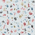 Abstract italian terrazzo style watercolor seamless pattern. Red, blue, beige, black and grey