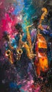 Abstract Jazz Saxophonists in Vivid Expressionist Painting