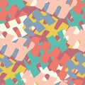 Abstract jigsaw puzzle vector seamless pattern. Colorful background with overlapping pieces. Textural painterly backdrop Royalty Free Stock Photo