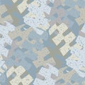 Abstract jigsaw puzzle vector seamless pattern. Neutral background with overlapping pieces and terrazzo texture.. Grunge Royalty Free Stock Photo