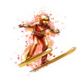 Abstract jumping skier from a splash of watercolor