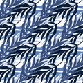 Abstract jungle plants leaves seamless pattern in blue colors. Trendy tropical leaf wallpaper Royalty Free Stock Photo