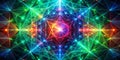 Abstract kaleidoscopic facet pattern with vibrant rainbow hues and glowing inner light. Generative AI