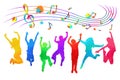 Kids jumping for joy with music notes