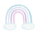 Abstract kids watercolor rainbow and clouds, clipart with hand painted pastel color boho rainbow