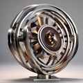 Abstract kinetic sculpture, rotating metal elements, dynamic motion, 3D render3
