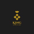 Abstract king logo with gold crown and royal pattern icon symbol premium elegant style