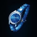 Abstract Kintsukuroi Style Bracelet Watch With Cyanotype Diamond Royalty Free Stock Photo