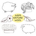 Abstract label with small sheep and the words Natural Wool, vector illustration