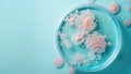 Abstract laboratory concept with Petri dishes containing glowing bacterial colonies with a pastel iridescent effect Royalty Free Stock Photo