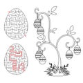 Abstract labyrinth in the form of an egg. Black Stroke. A game for children. With the answer. Easter tree. Simple flat vector Royalty Free Stock Photo
