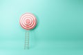 Abstract ladder leading to bulls eye target on blue wall background with mock up place. Targeting, career and aim concept. 3D