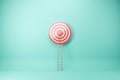 Abstract ladder leading to bulls eye target on blue wall background. Targeting, career and aim concept.