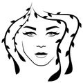 Abstract lady with stylized floral hair and with distinctive eyes, isolated on the white background vector for cosmetic products