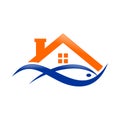 Abstract Lake House Watery Fish Orange Blue Logo Symbol Design
