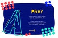 Abstract landing page pattern with different element, text block and doodle pray icon. Vector fun background