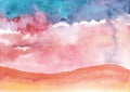 Abstract landscape- ART. Style incorporates the swirls of watercolor sea waves, sand, water,spots,splashes and spreading