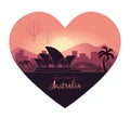 Abstract landscape of Australia at sunset.in the form of a heart Vector illustration