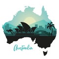 Abstract landscape of Australia at sunset in the form of a map. Vector illustration