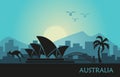 Abstract landscape of Australia at sunset. Vector illustration