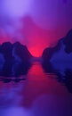 Abstract landscape with purple and pink gradient sky over dark water image Royalty Free Stock Photo